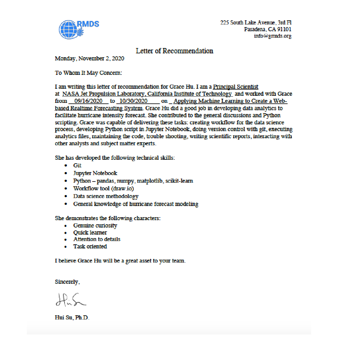 Letter of Recommendation